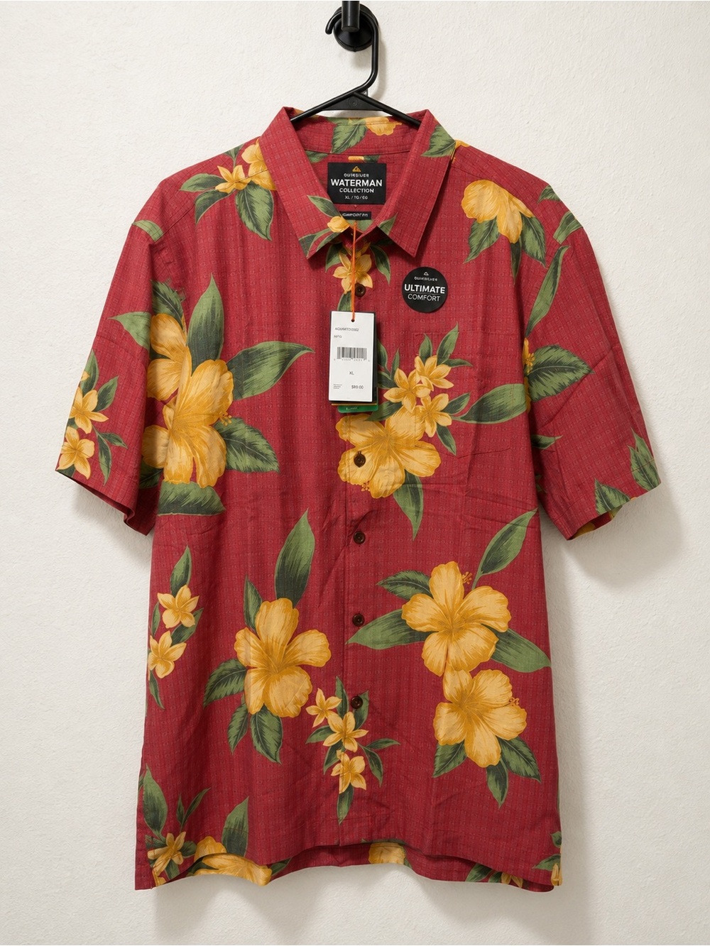 NWT Quiksilver Waterman Men’s XL Red Hibiscus Floral Hawaiian Aloha Shirt